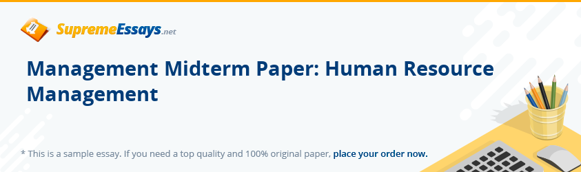 Management Midterm Paper: Human Resource Management