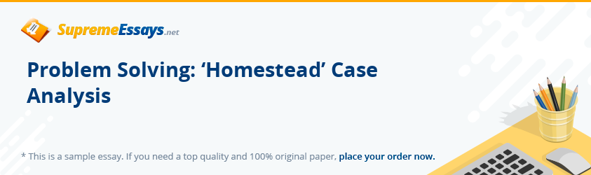 Problem Solving: ‘Homestead’ Case Analysis